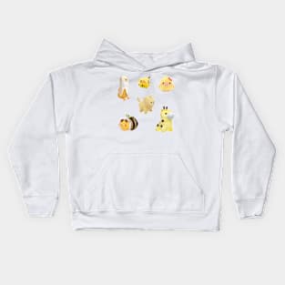 Yellow Kawaii Plushies Sticker Pack Kids Hoodie